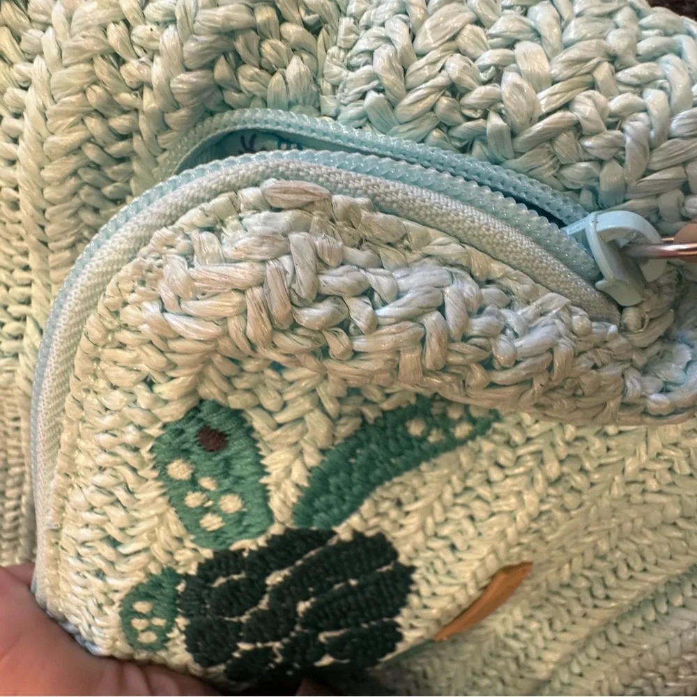 Vera Bradley Straw Raffia Blue Turtle Print Convertible Mini Summer Backpack